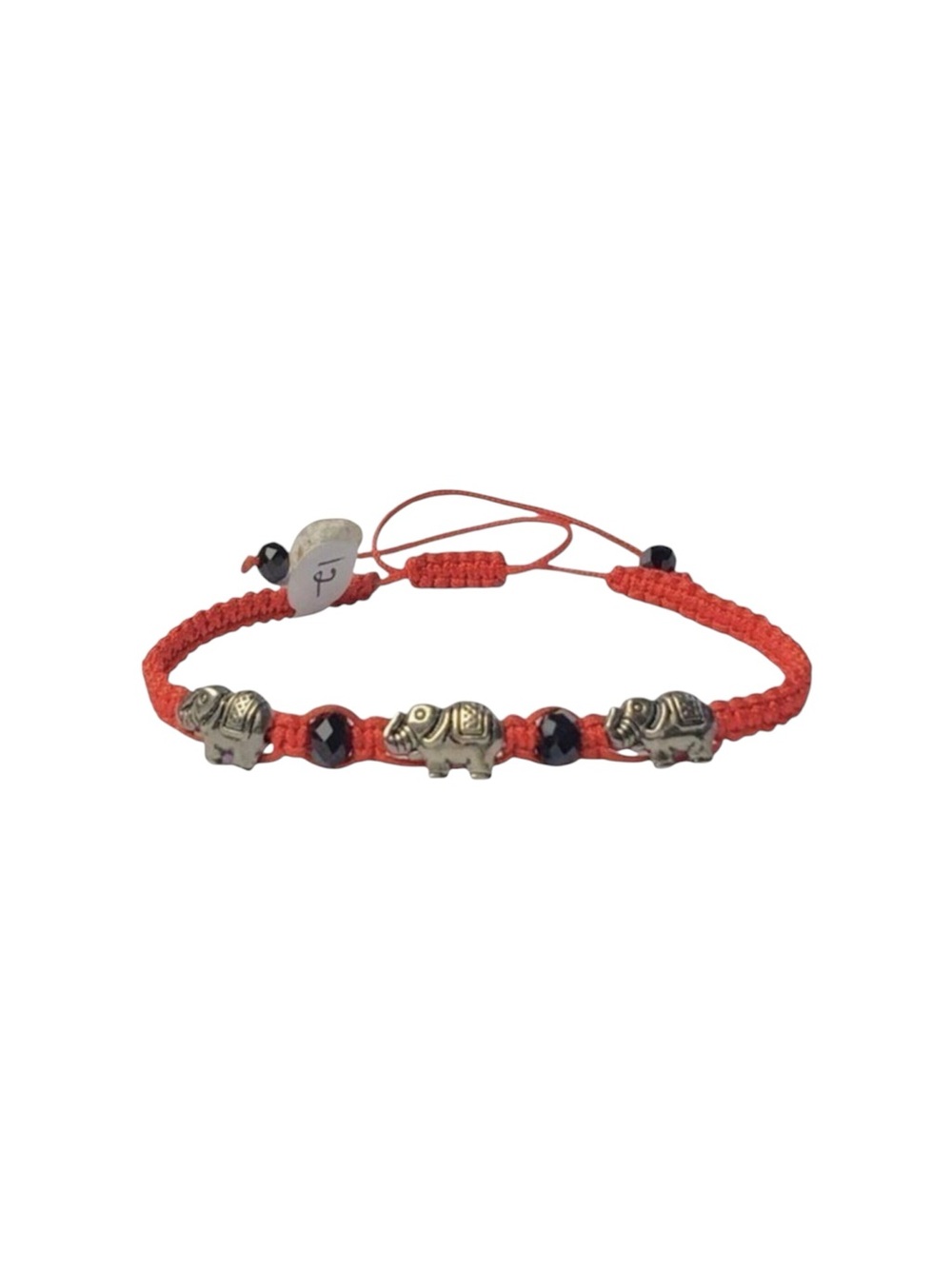 Lucky Elephant Bracelet Adjustable Sliding Knot Red Cord Black Silver Beads
